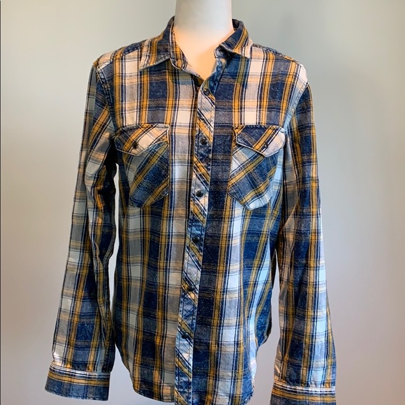 Gap blue yellow plaid long sleeved shirt - Picture 1 of 7